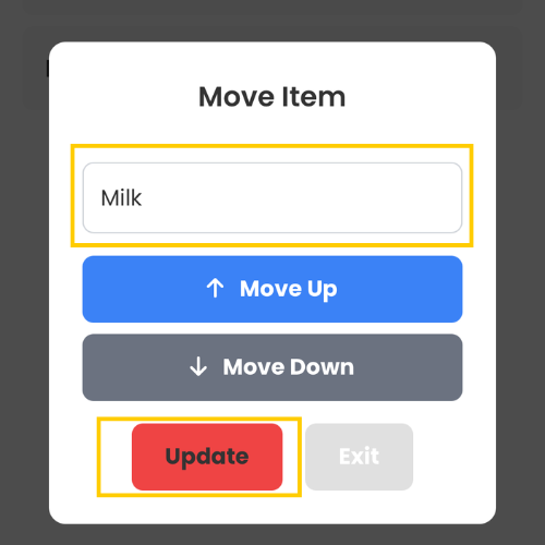 Screenshot of move item modal