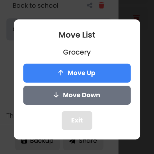 Screenshot of move list modal in sidebar